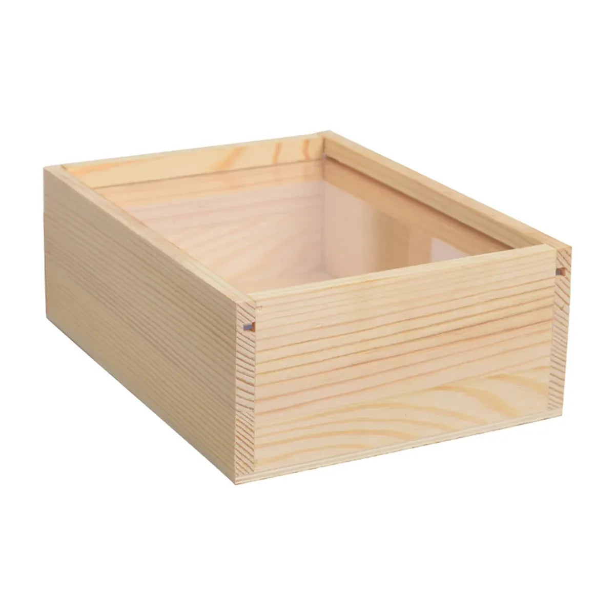 Solid Wood Storage Box with Acrylic Sliding Lid Pull Out Gift Packaging Case - 15x15x8cm