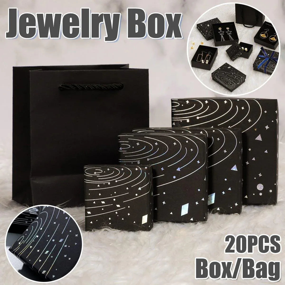 20x Holographic Silver Foil Jewelry Box for Earrings Bracelets Rings Packing Box - 5*5*3cm（Box）