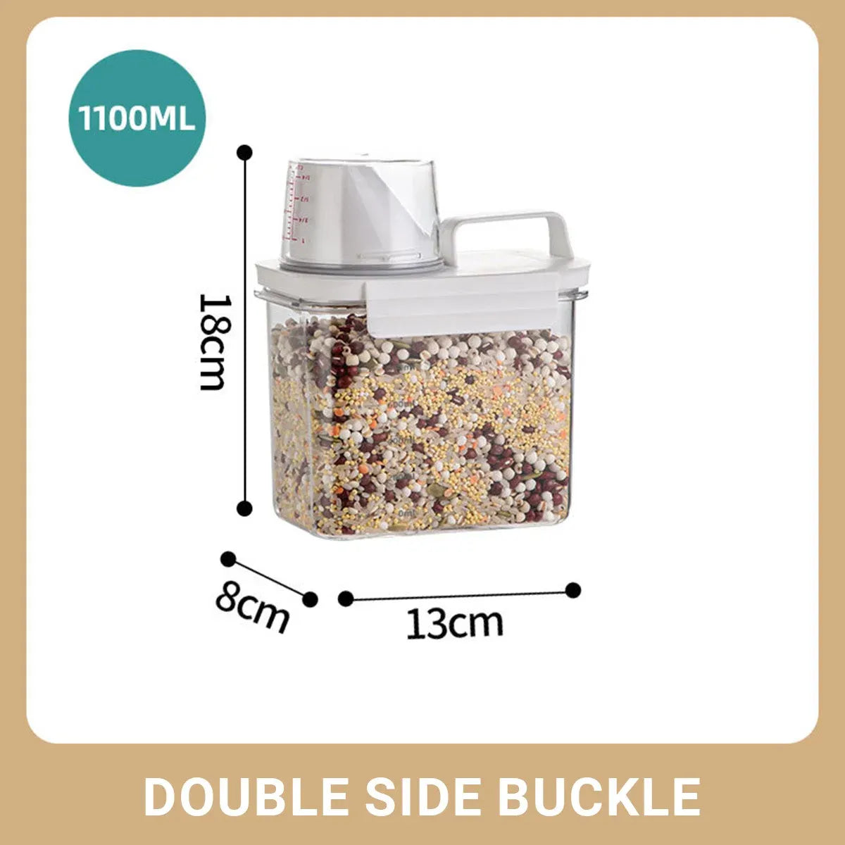 Sealed Household Grain Storage Box Transparent Rice Bucket Kitchen Storage - 2900ml
