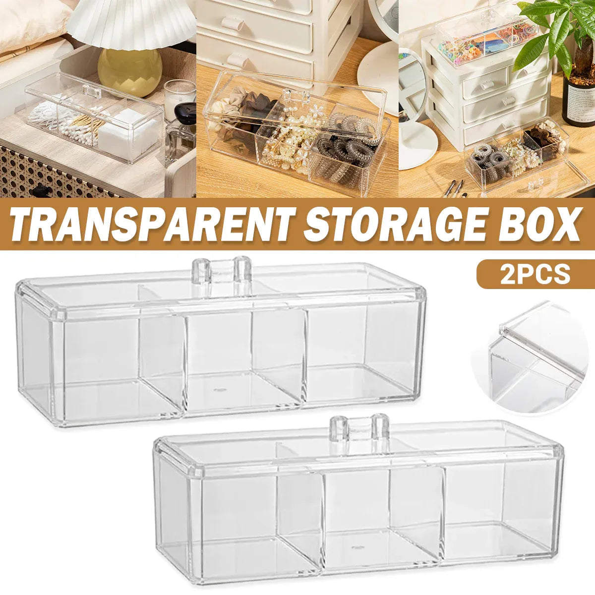 2PCS Multi-Function Plastic Storage Boxes with Lids Transparent for Home Use