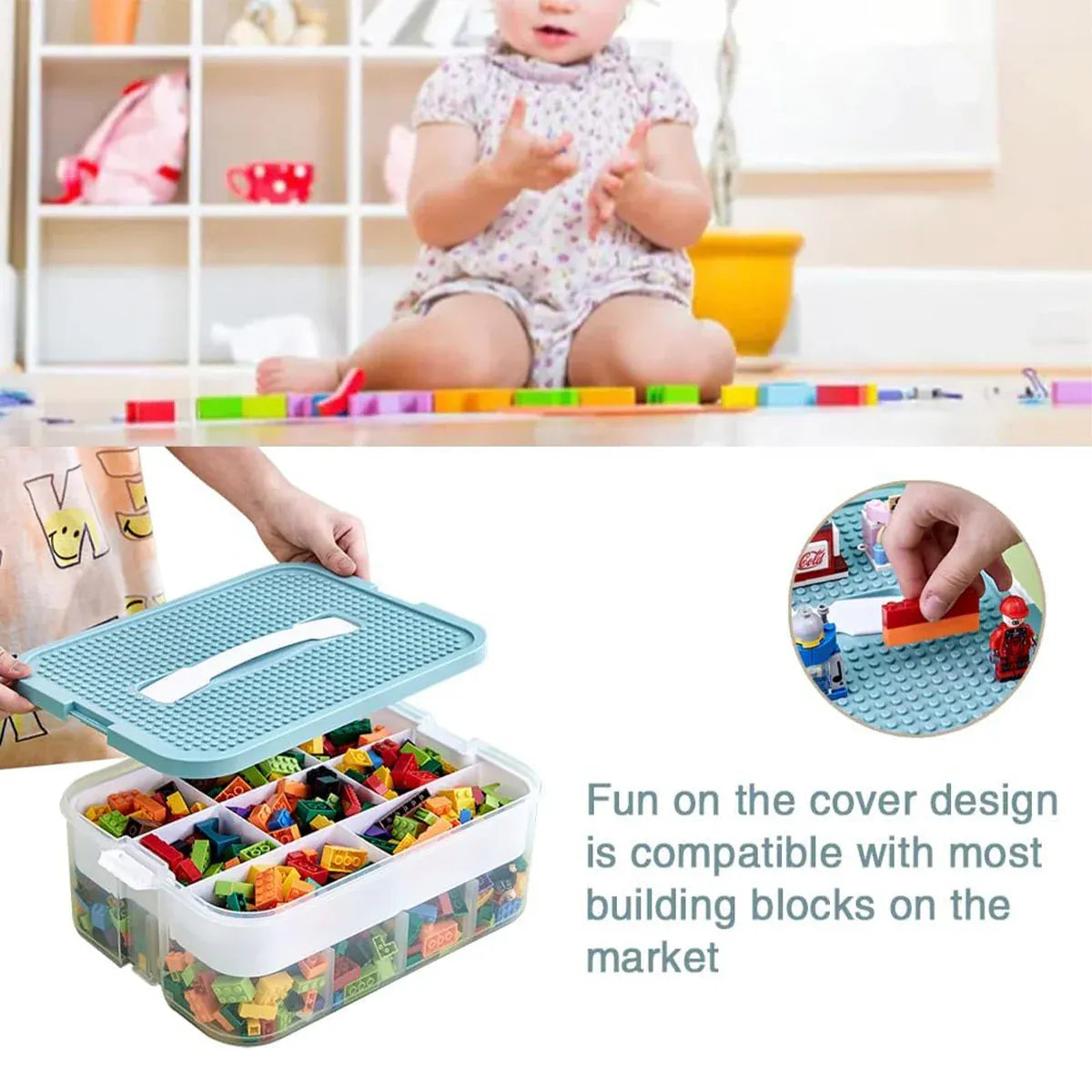 3Layer Storage Box Large Capacity Toy Organizer Building Block Storage Container - Green