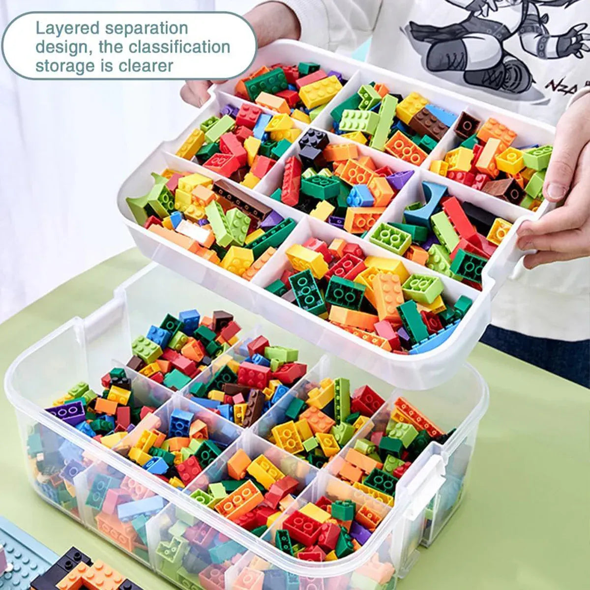 3Layer Storage Box Large Capacity Toy Organizer Building Block Storage Container - Green
