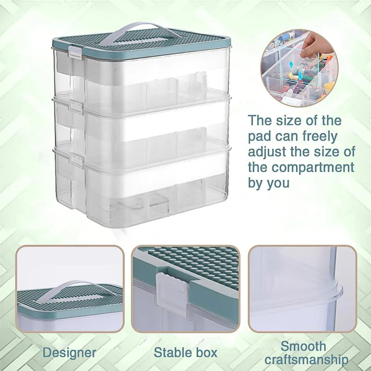 3Layer Storage Box Large Capacity Toy Organizer Building Block Storage Container - Green