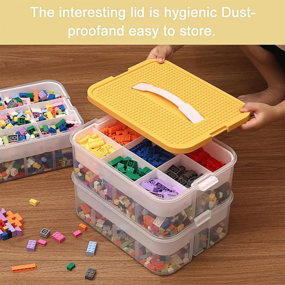 3Layer Storage Box Large Capacity Toy Organizer Building Block Storage Container - Yellow
