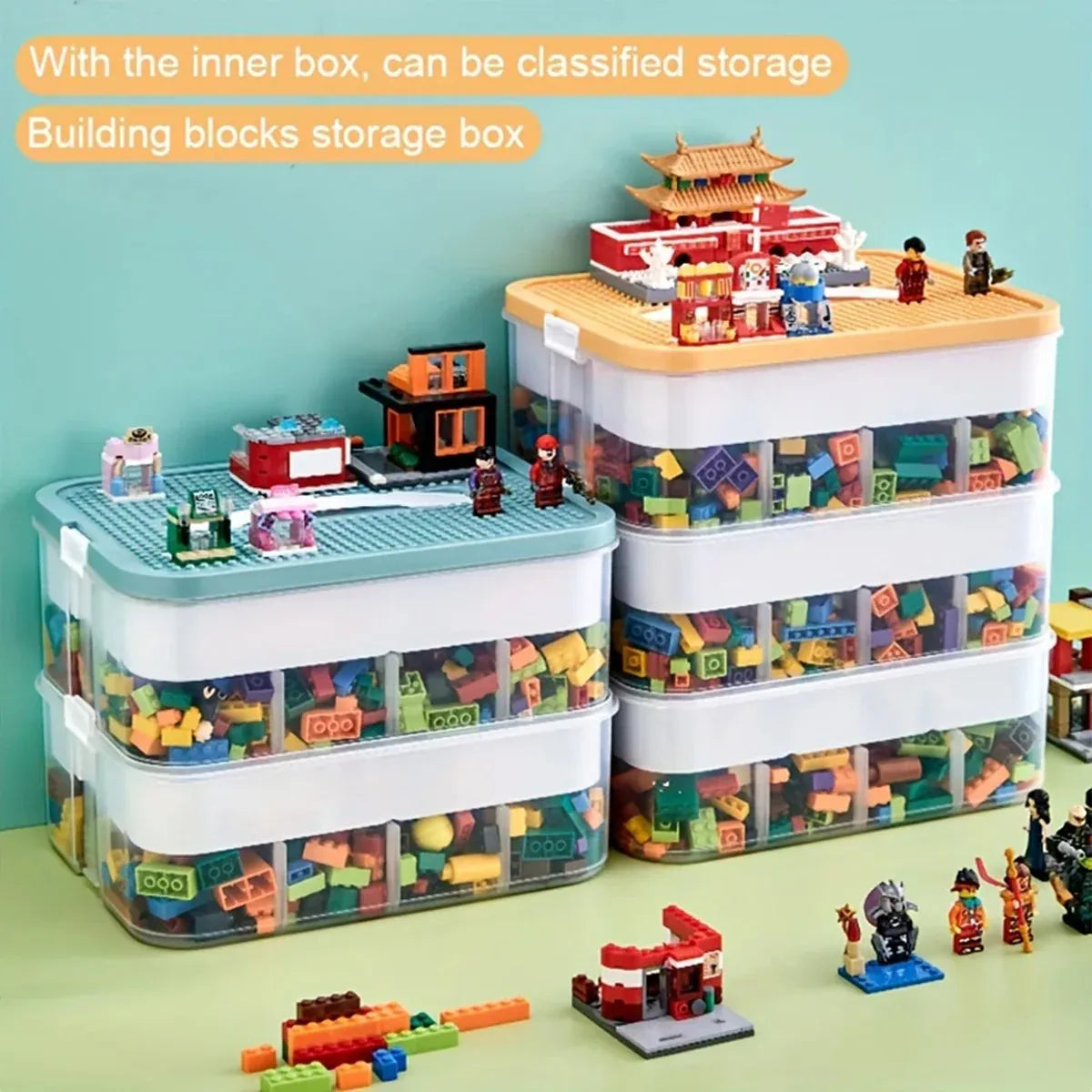 3Layer Storage Box Large Capacity Toy Organizer Building Block Storage Container - Yellow