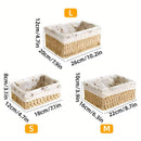 3pcs Rattan Storage Basket Woven Fabric Grass Basket for Home Organiser Decor