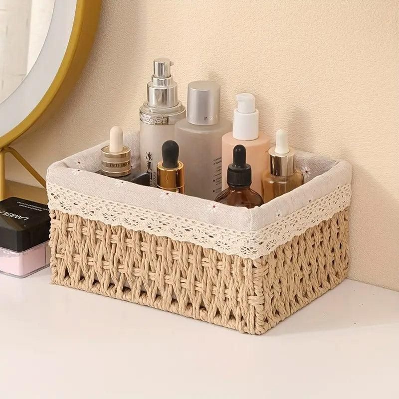 3pcs Rattan Storage Basket Woven Fabric Grass Basket for Home Organiser Decor