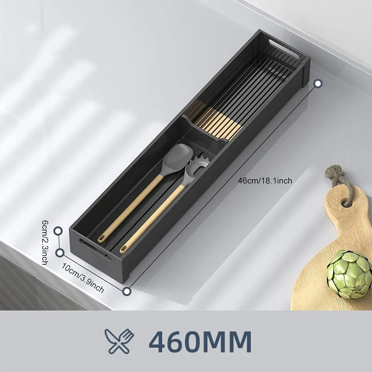 Kitchen Cabinet Drawer Cutlery Tray Utensil Organiser Insert Divider Storage - 46x10cm