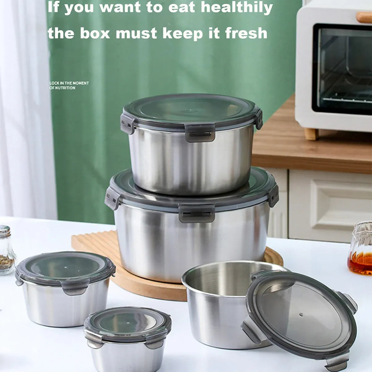 Stainless Steel Box Set 4pcs Sealed Lunch Food Container Refrigerator Use