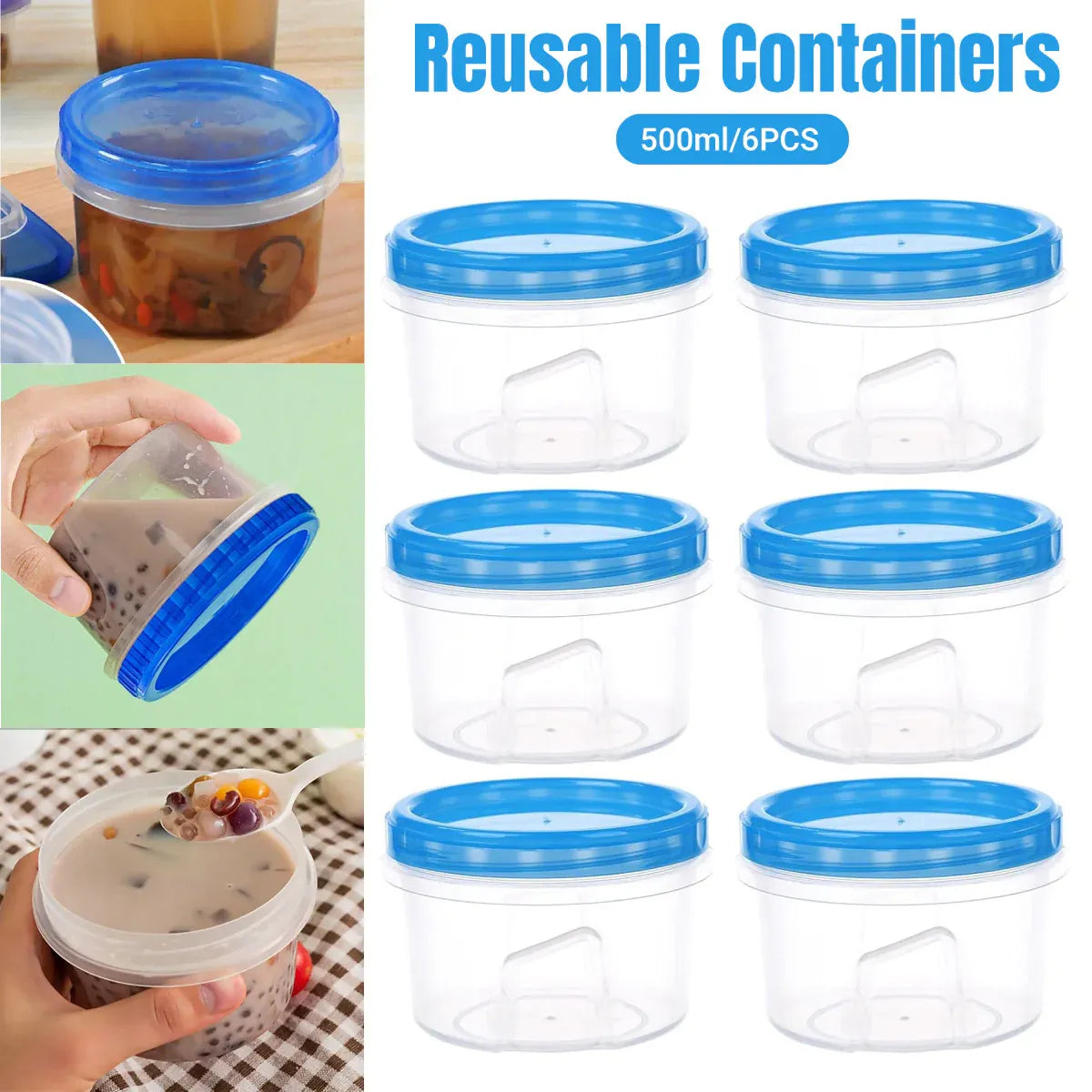 6PCS Reusable Food Storage Box Set Freezer Containers Lunch Prep Refrigerator