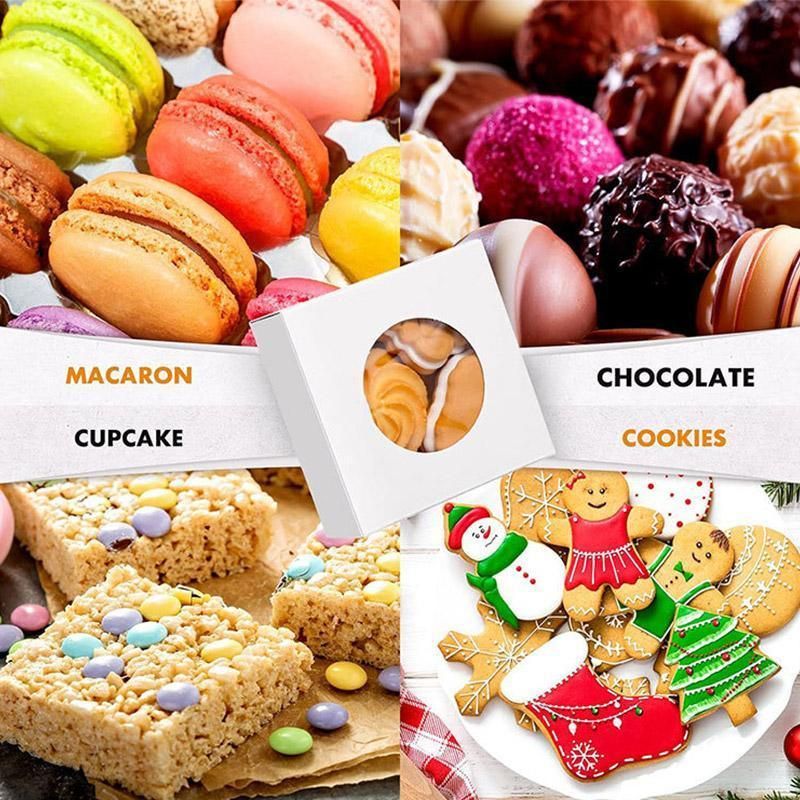 50PCS Handmade Soap Paper Box Round Window Kraft Black White Candy Biscuit Box - Khaki-50pcs 7.5*7.5*3CM