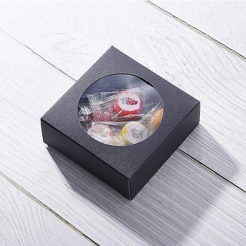 50PCS Handmade Soap Paper Box Round Window Kraft Black White Candy Biscuit Box - Khaki-50pcs 7.5*7.5*3CM