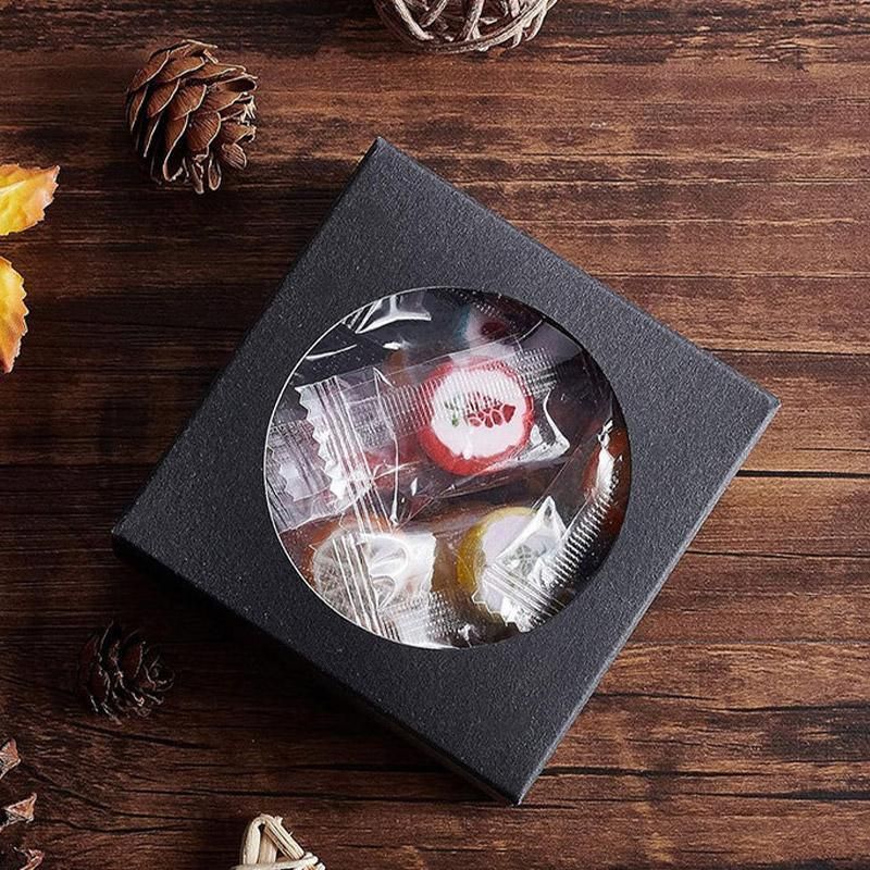 50PCS Handmade Soap Paper Box Round Window Kraft Black White Candy Biscuit Box - Khaki-50pcs 7.5*7.5*3CM