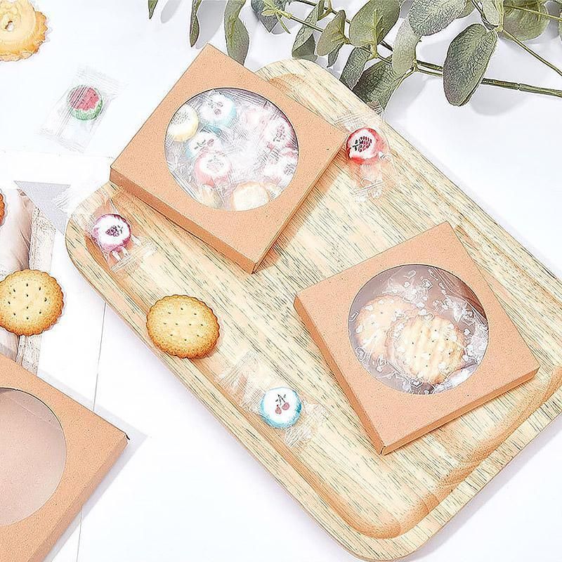 50PCS Handmade Soap Paper Box Round Window Kraft Black White Candy Biscuit Box - Khaki-50pcs 7.5*7.5*3CM