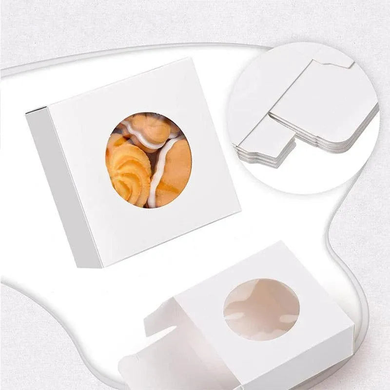 50PCS Handmade Soap Paper Box Round Window Kraft Black White Candy Biscuit Box - Khaki-50pcs 7.5*7.5*3CM