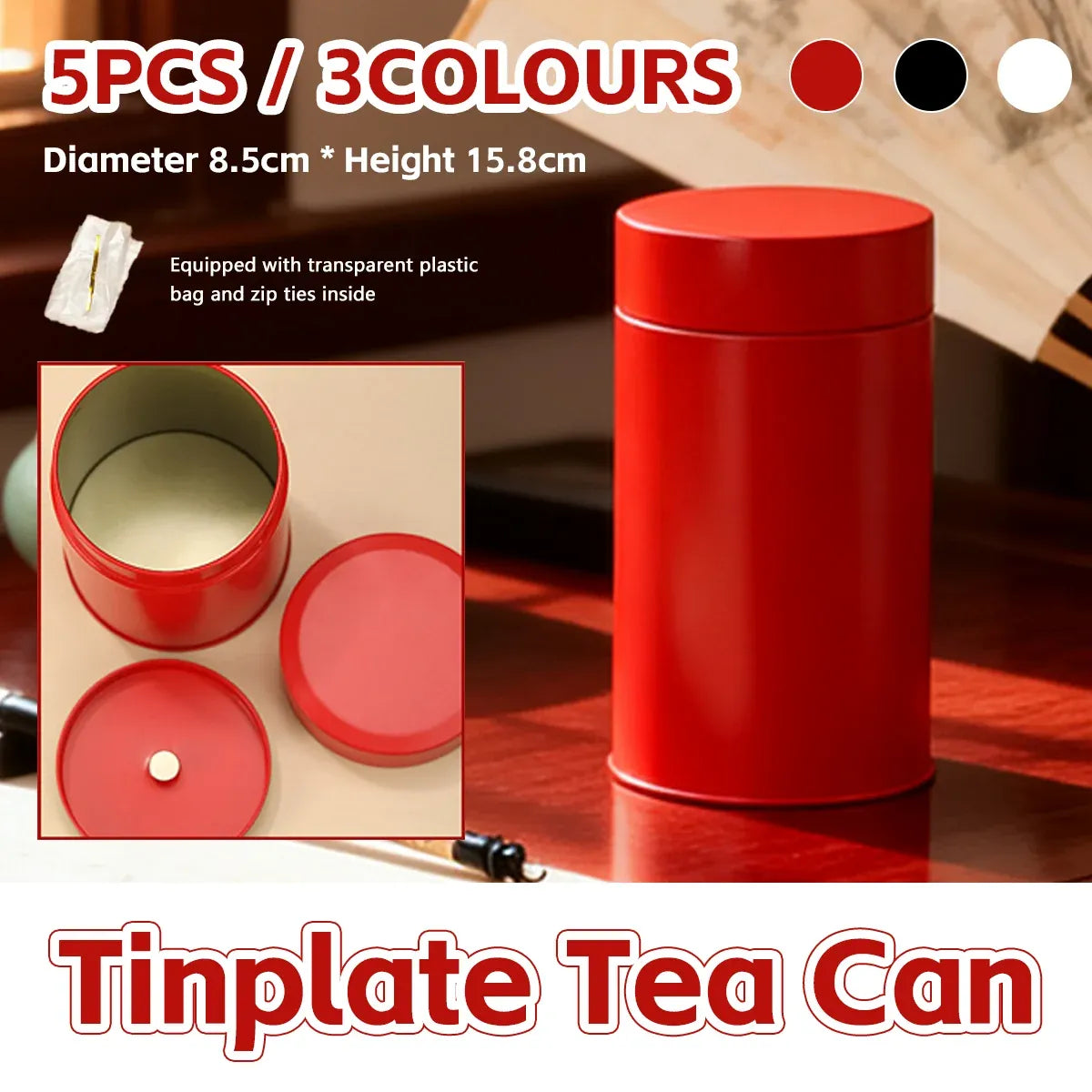 5 Piece Airtight Tea and Coffee Tin Set - White