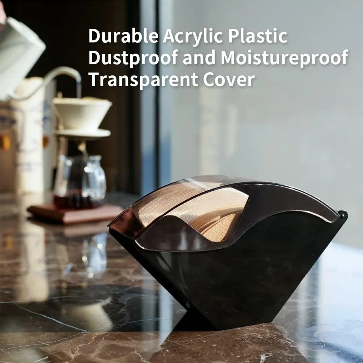 Fan Shaped Coffee Filter Storage Dustproof Box Easy To Access For Cafe Kitchen - Black