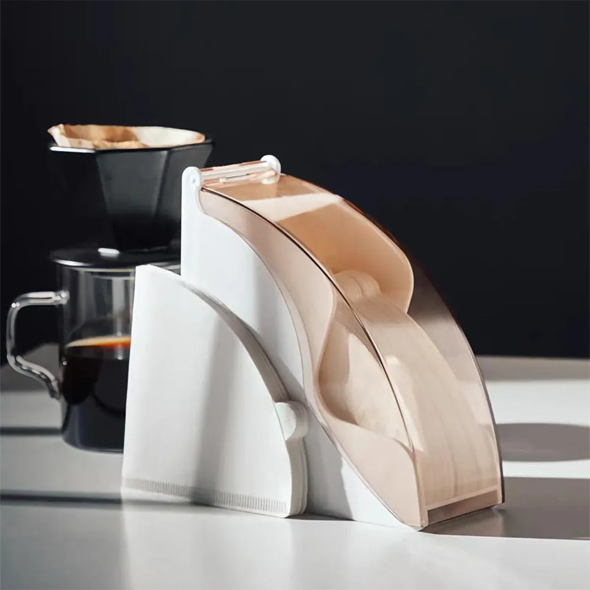 Fan Shaped Coffee Filter Storage Dustproof Box Easy To Access For Cafe Kitchen - Black
