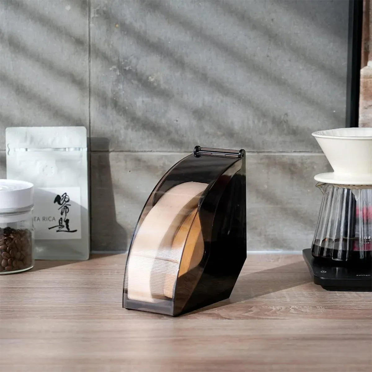 Fan Shaped Coffee Filter Storage Dustproof Box Easy To Access For Cafe Kitchen - Black
