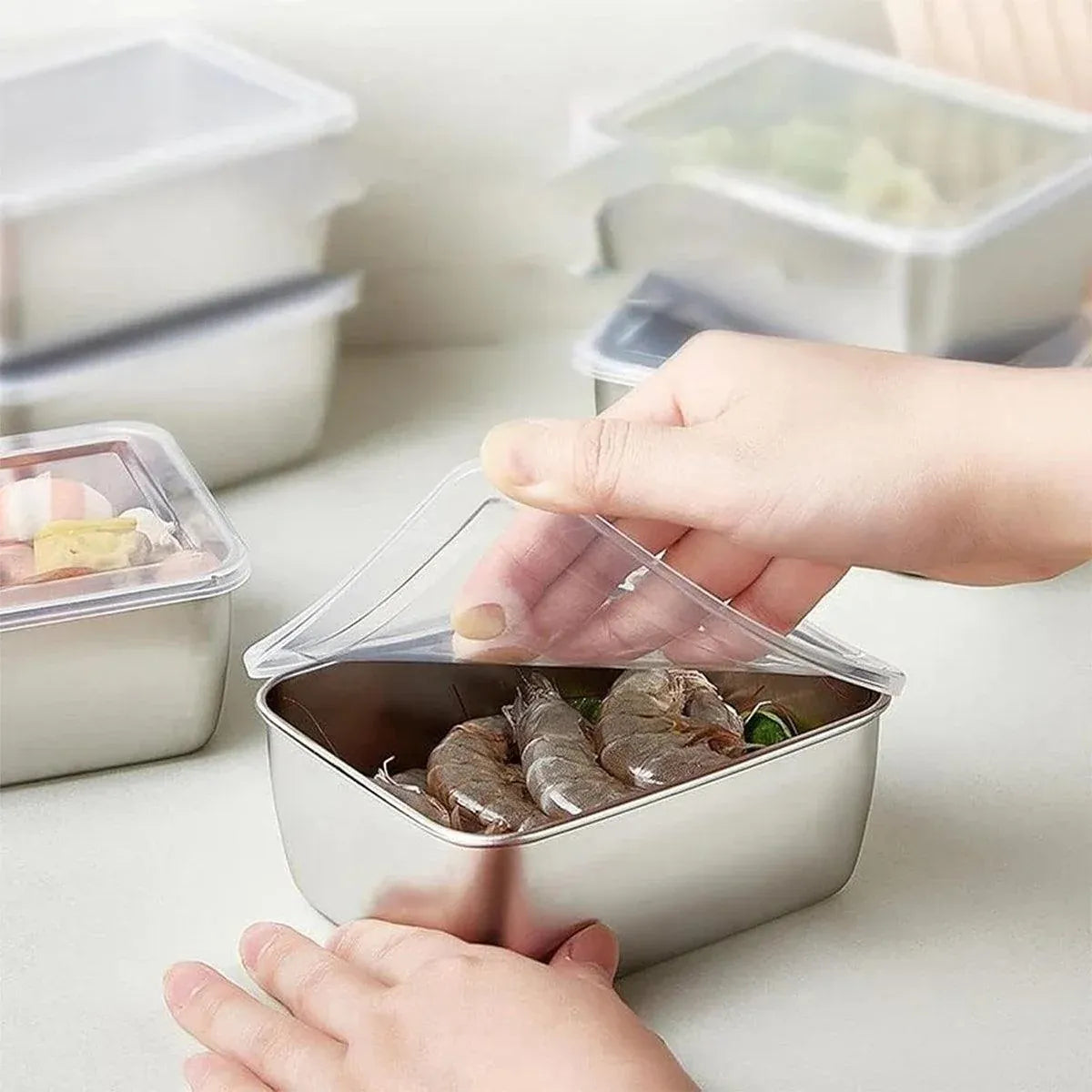 6pcs Stainless Steel Food Storage Box Refrigerator Crisper Rectangle Container