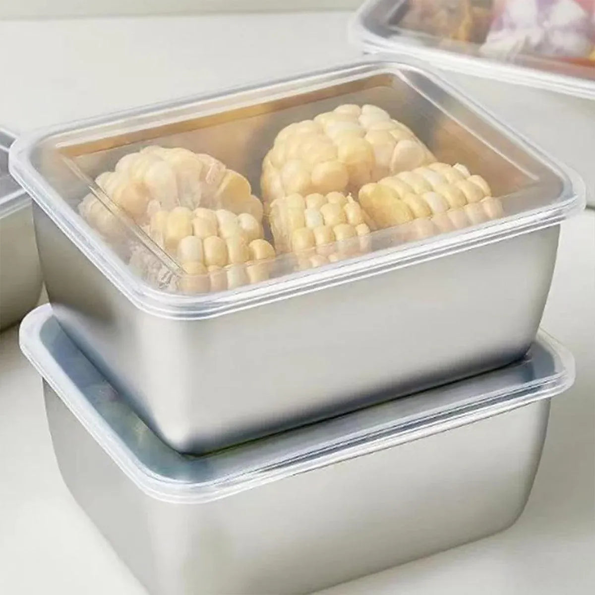 6pcs Stainless Steel Food Storage Box Refrigerator Crisper Rectangle Container