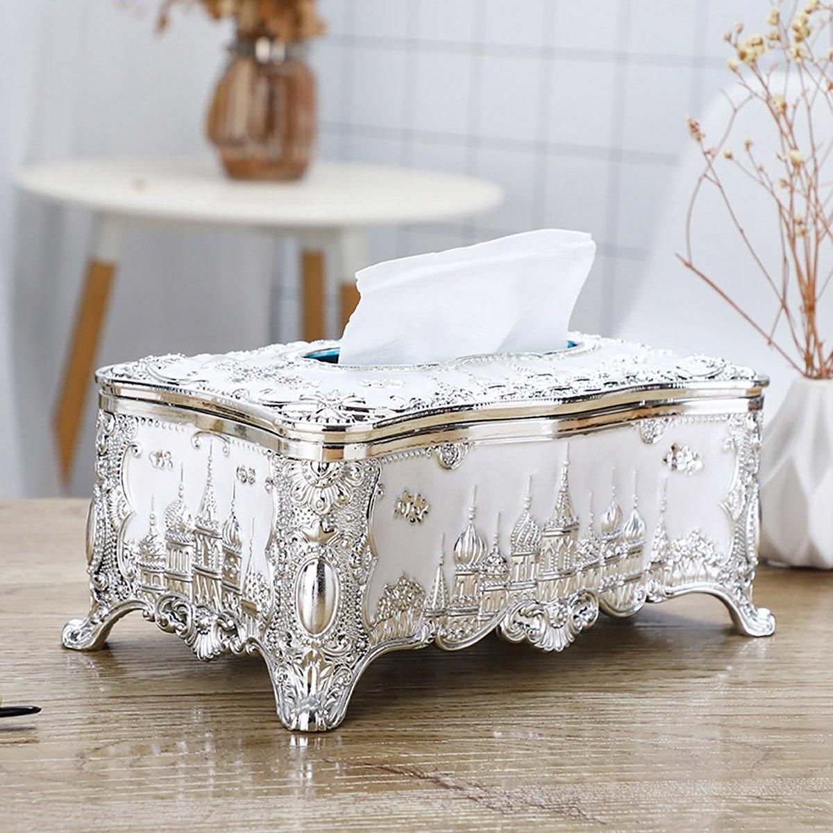 Small Napkin Tissue Box Creative Plastic Desktop Paper Holder Compact Design - Silver