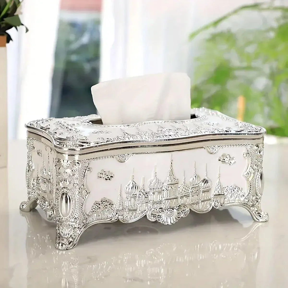 Small Napkin Tissue Box Creative Plastic Desktop Paper Holder Compact Design - Silver