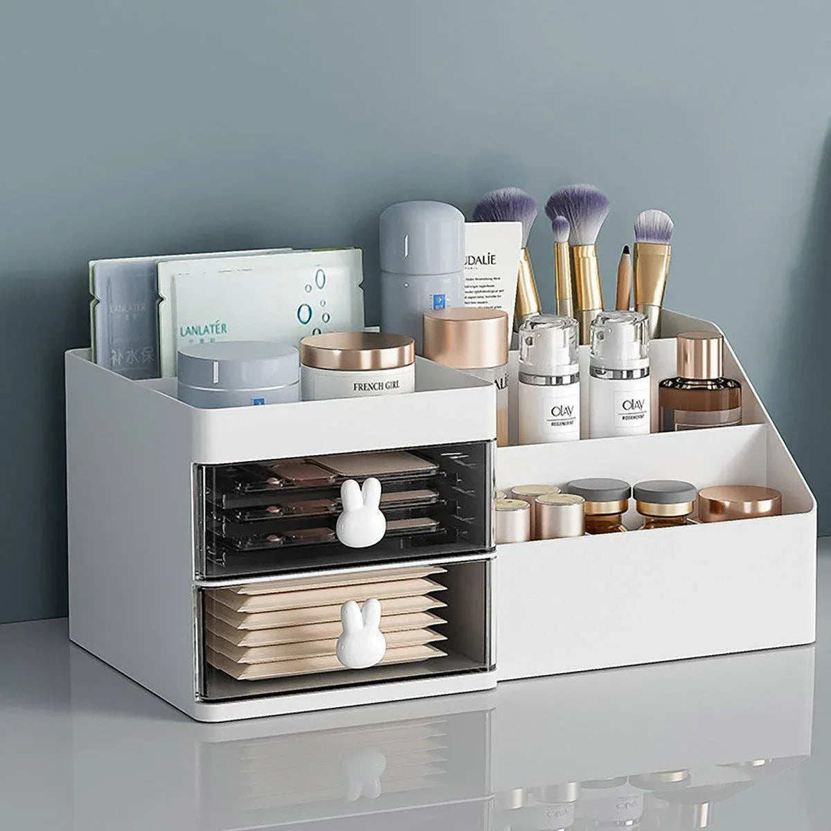 Cartoon Drawer Type Cosmetic Jewelry Storage Box Desktop Student Stationery Box - White