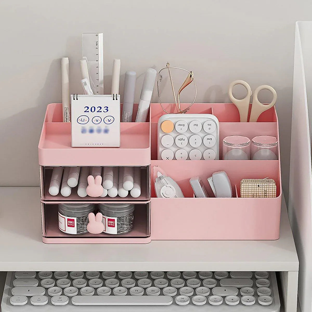 Cartoon Drawer Type Cosmetic Jewelry Storage Box Desktop Student Stationery Box - White