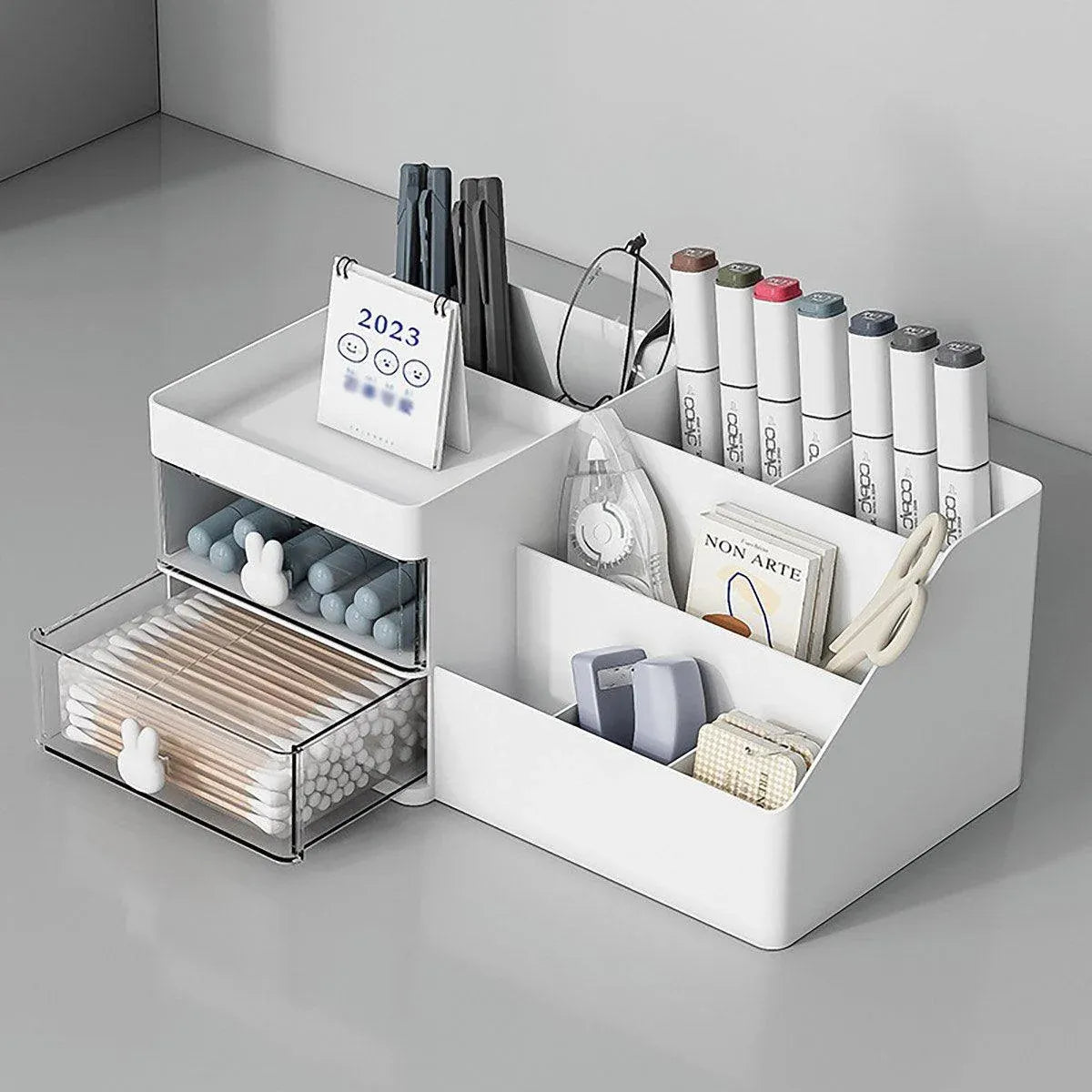 Cartoon Drawer Type Cosmetic Jewelry Storage Box Desktop Student Stationery Box - White
