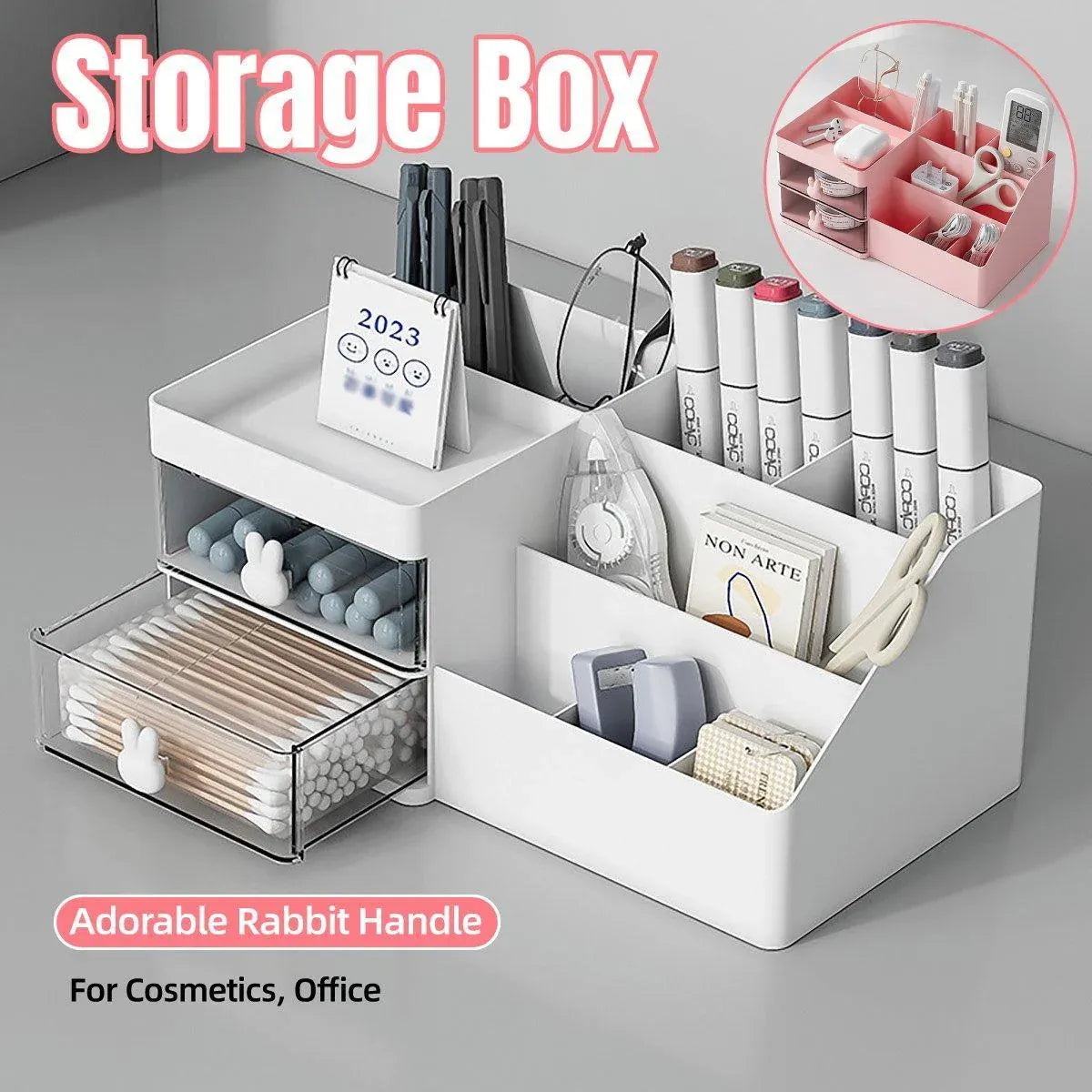 Cartoon Drawer Type Cosmetic Jewelry Storage Box Desktop Student Stationery Box - White