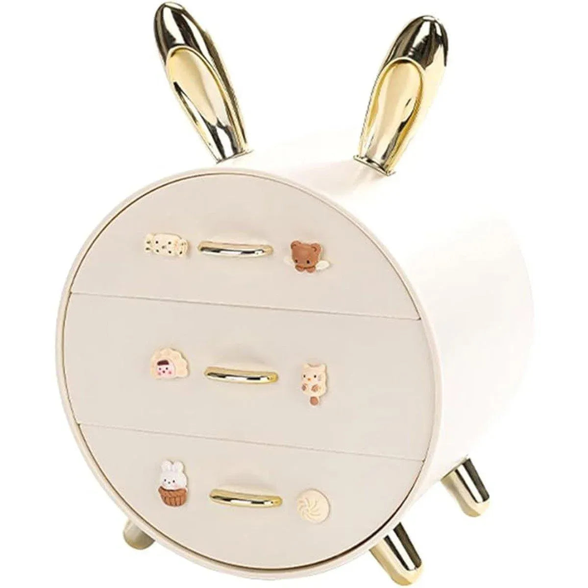 Large Multi-functional Makeup Storage Organizer Rabbit Decor Drawer Cosmetic Box - White