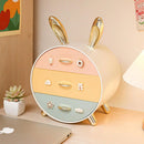 Large Multi-functional Makeup Storage Organizer Rabbit Decor Drawer Cosmetic Box - White