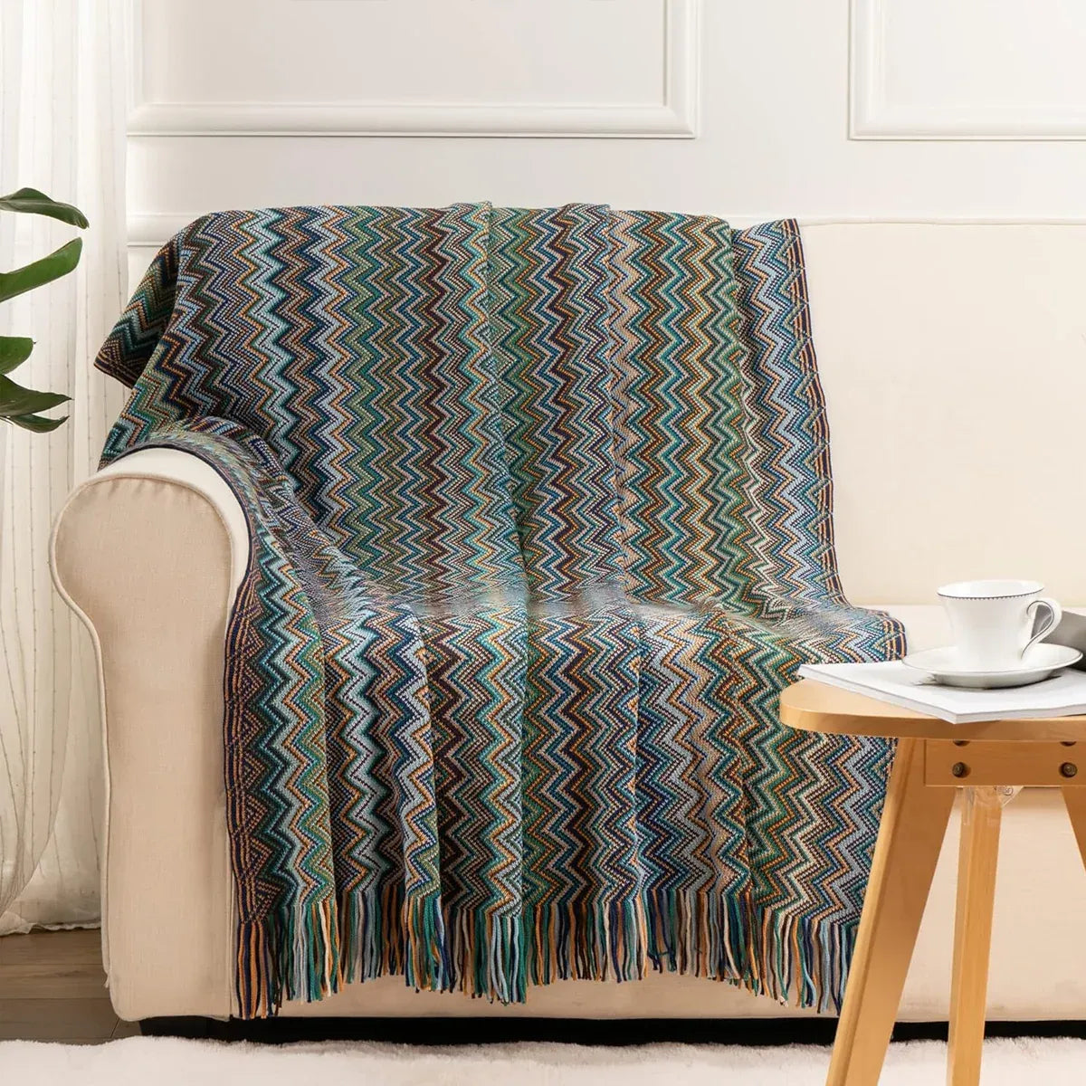 Peacock Blue Houndstooth Bed Runner Decorative Throw for Hotel or Home Bedding - 60x180cm