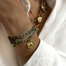 Boho Bracelet Set Women Natural Stone Woven Retro Style Adjustable Layered - Pink
