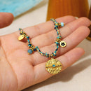 Boho Bracelet Set Women Natural Stone Woven Retro Style Adjustable Layered - Pink