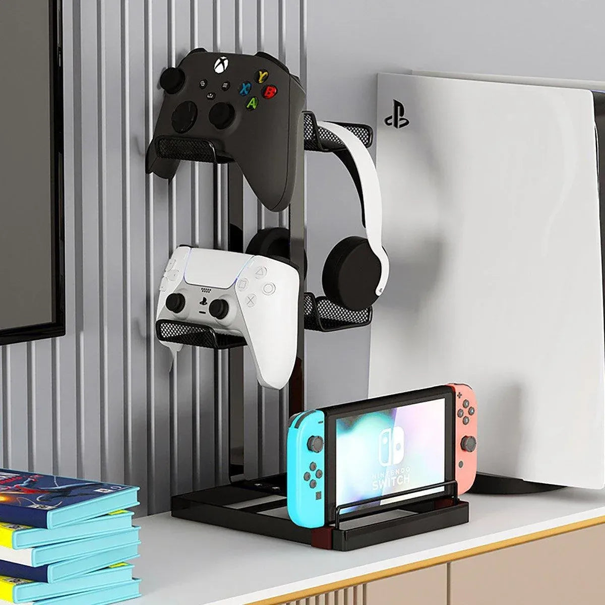 Headphones and Game Controller Holder Stand Desk Bracket for Accessories Display - White