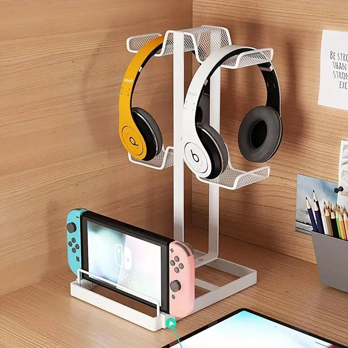 Headphones and Game Controller Holder Stand Desk Bracket for Accessories Display - White