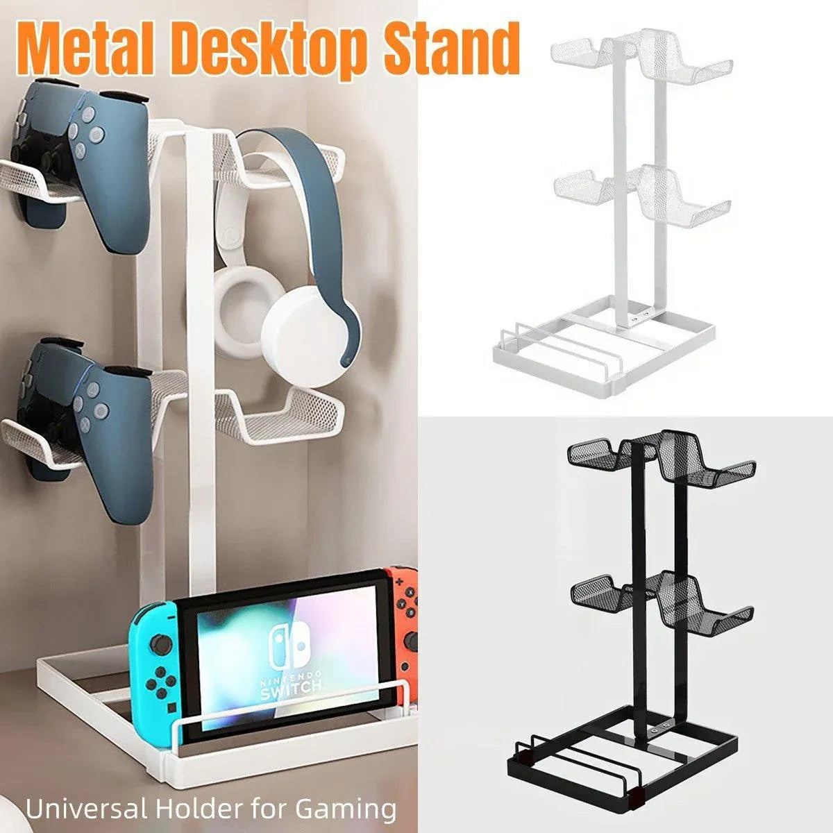 Headphones and Game Controller Holder Stand Desk Bracket for Accessories Display - White