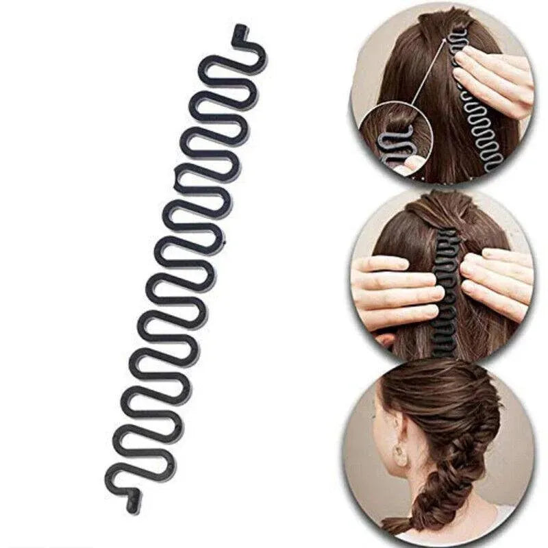 Fish Bone Hair Braiding French Braid Tool Roller Magic Twist Styling Bun Maker - Brown