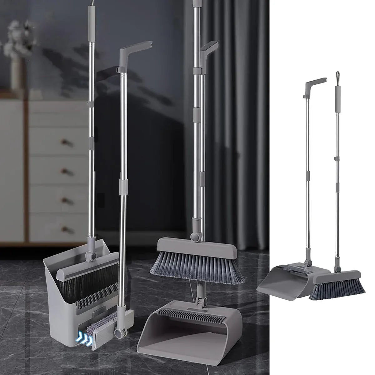 3 in1 Broom Set for Winnowing Brushing Handheld Cleaning Tool Home Kitchen Floor - White