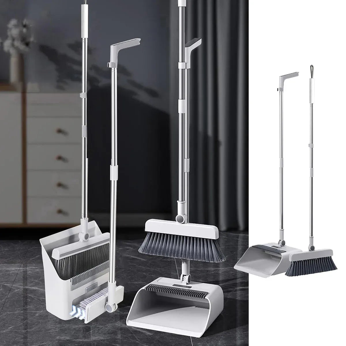 3 in1 Broom Set for Winnowing Brushing Handheld Cleaning Tool Home Kitchen Floor - White