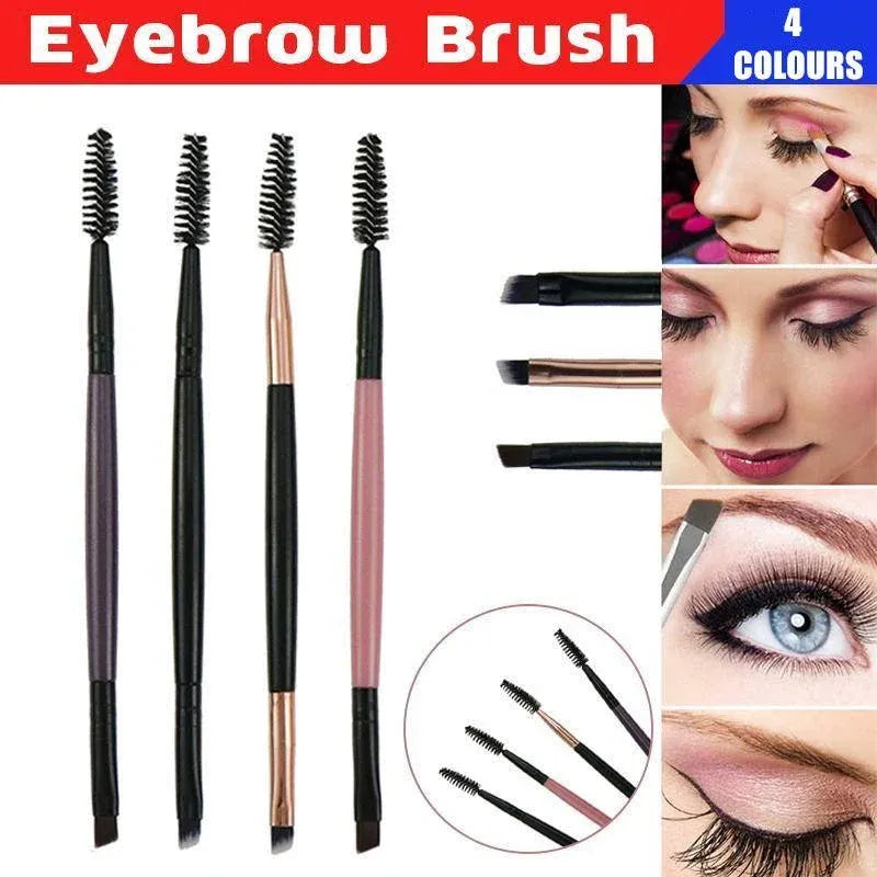 Eyebrow Brush Dual-Ended Duo Brow Eyeliner Angled Cut Spoolie Brush Makeup Tools - Pink