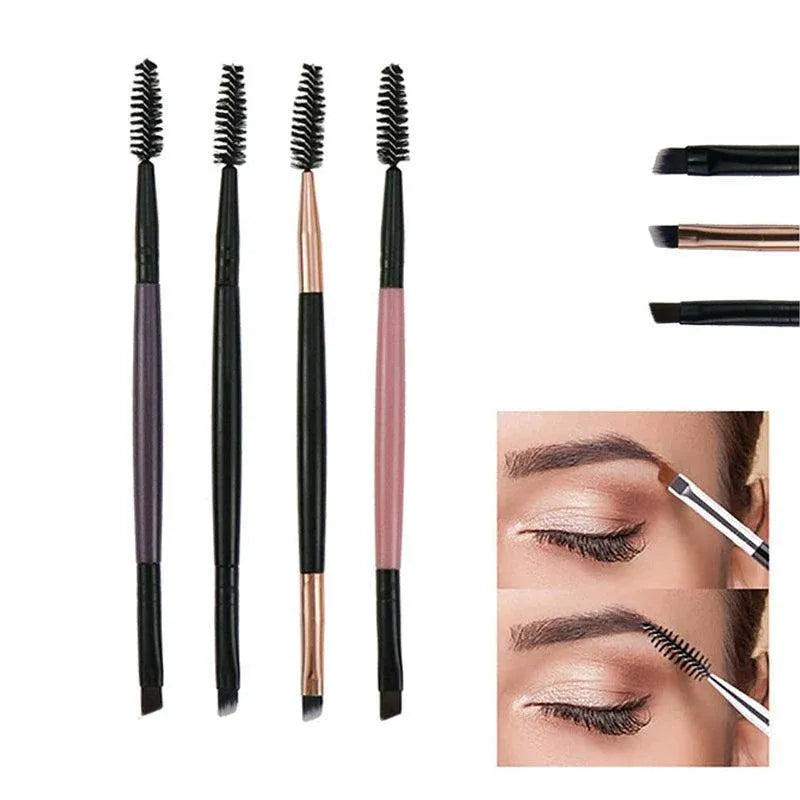 Eyebrow Brush Dual-Ended Duo Brow Eyeliner Angled Cut Spoolie Brush Makeup Tools - Pink