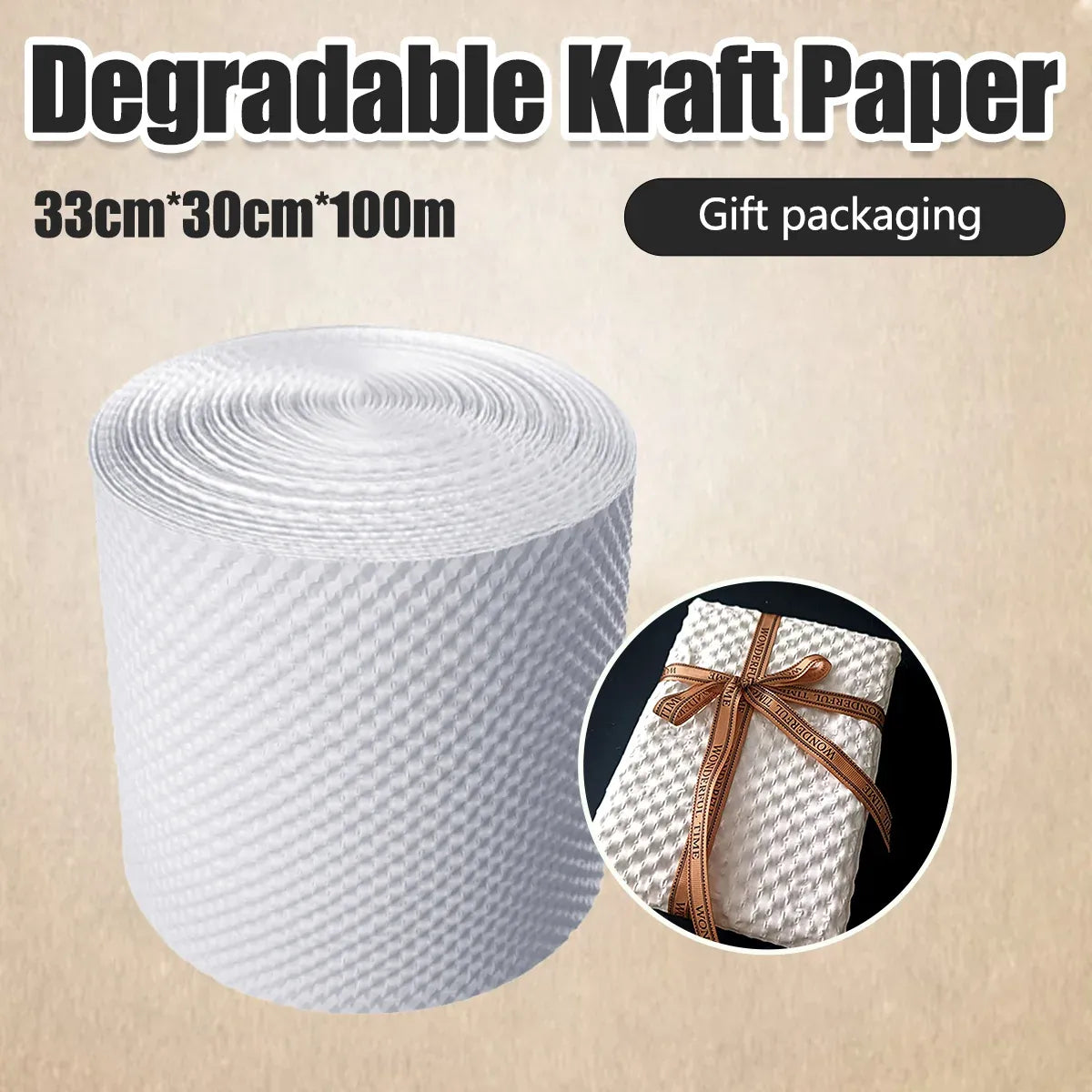 White Kraft Paper Roll Degradable Bubble Wrap Cushion Packaging Paper For Gift