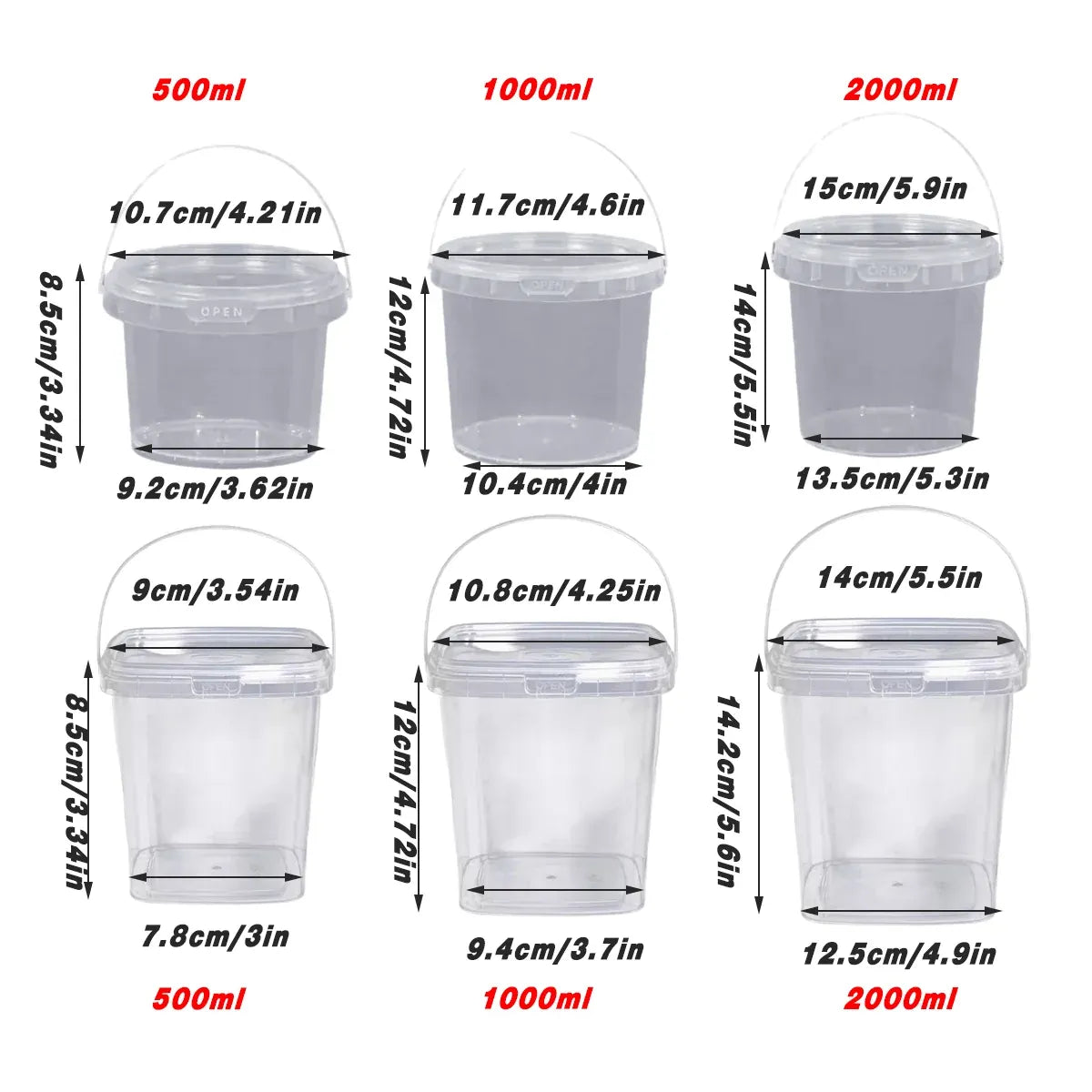 20pcs Plastic Round Bucket with Lid Transparent Portable Storage Gift Container - Round 1000ml