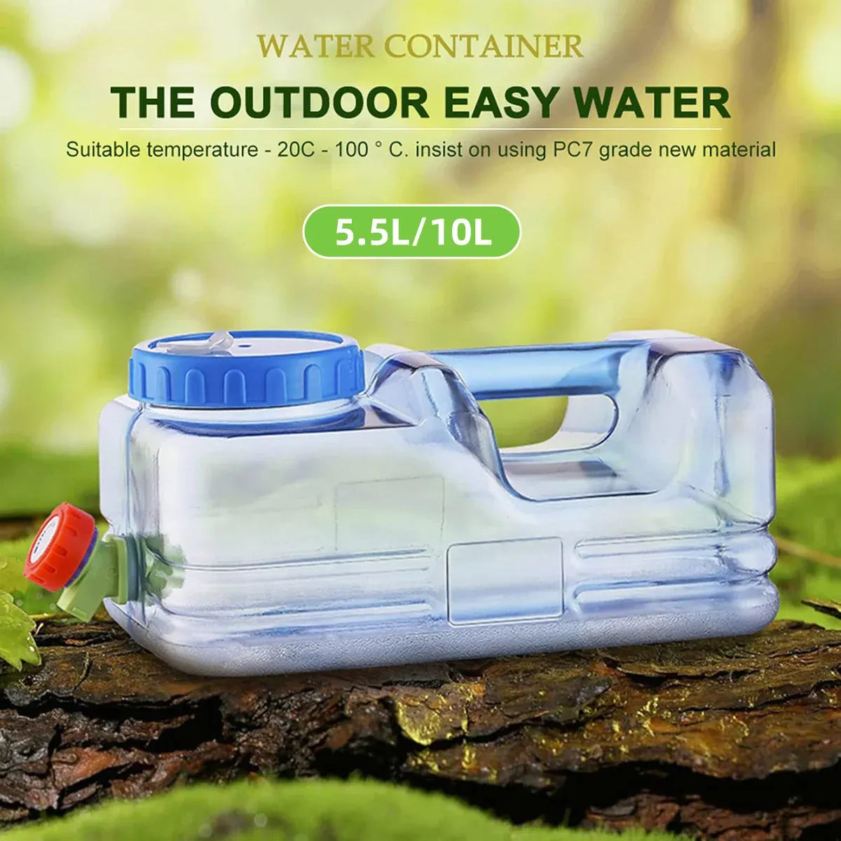 Outdoor Square Water Storage Bucket With Tap For Travel Camping Drinking Use - 5.5L