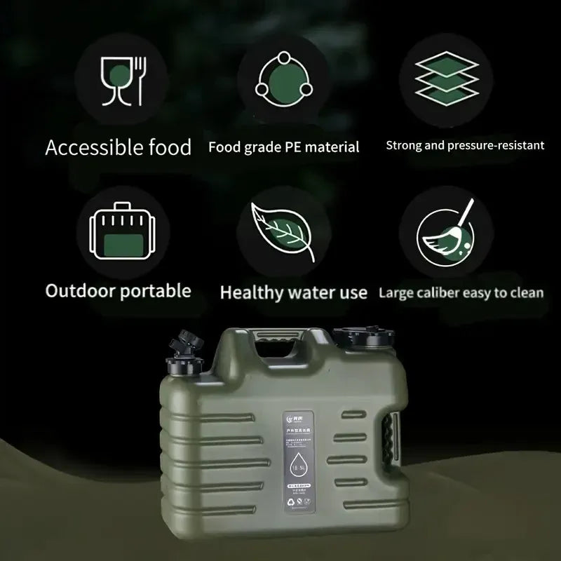 Outdoor Camping Water Storage Bucket with Faucet Portable Square Drinking Tank - 18L