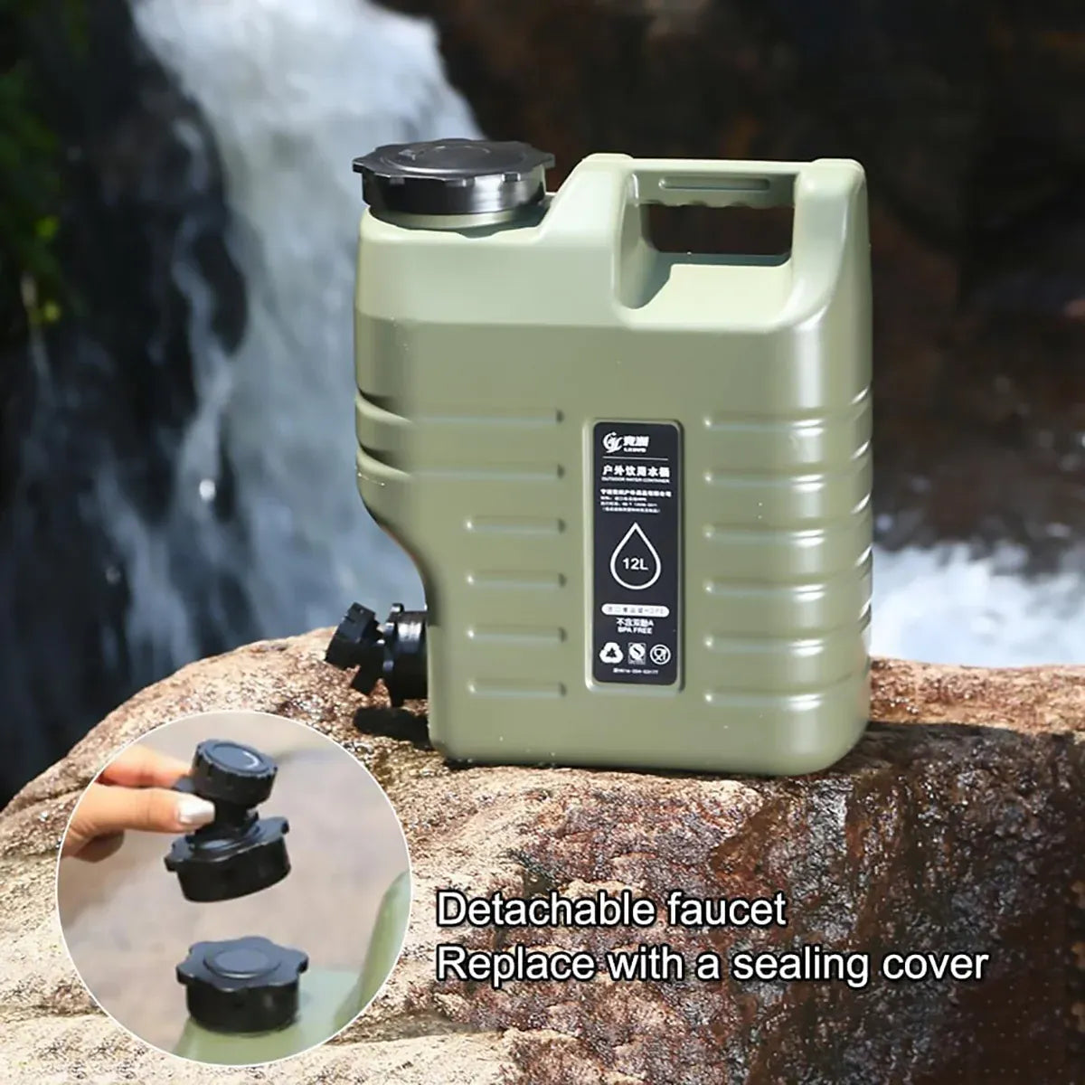 Outdoor Camping Water Storage Bucket with Faucet Portable Square Drinking Tank - 18L