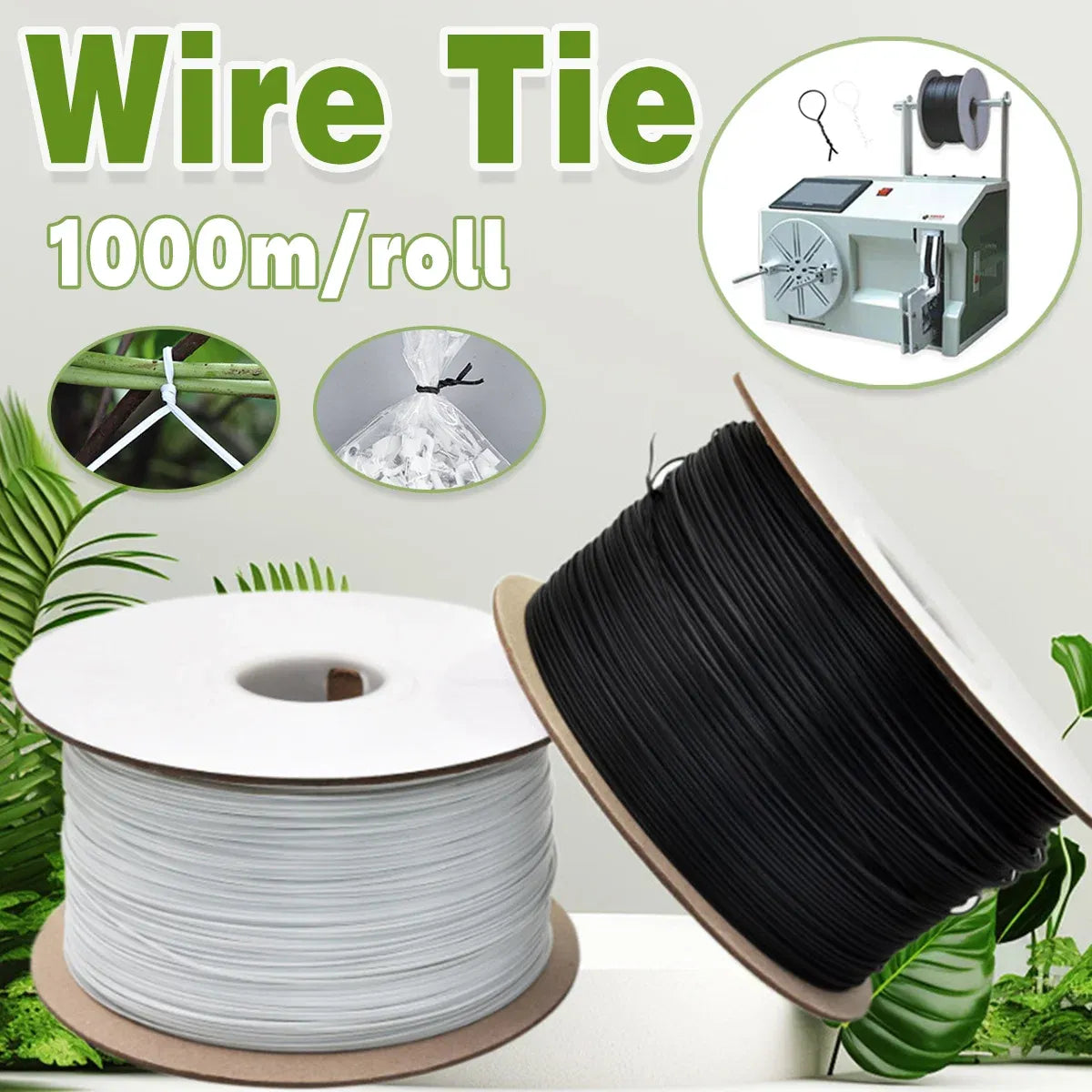 1000M Coiled Tie Wire Elliptical Binding Wire Garden Plant Cable Roll for Home - Black